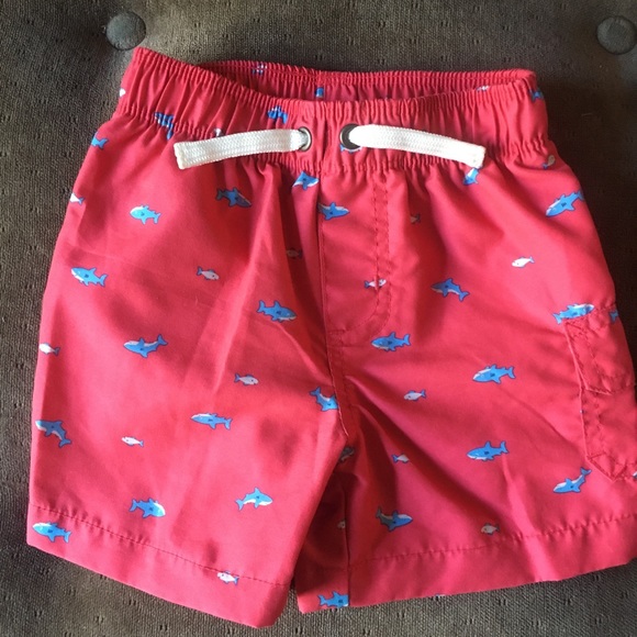 4/$25 Carter's Boys Red w/ Shark Print Swim Trunks - Picture 1 of 6